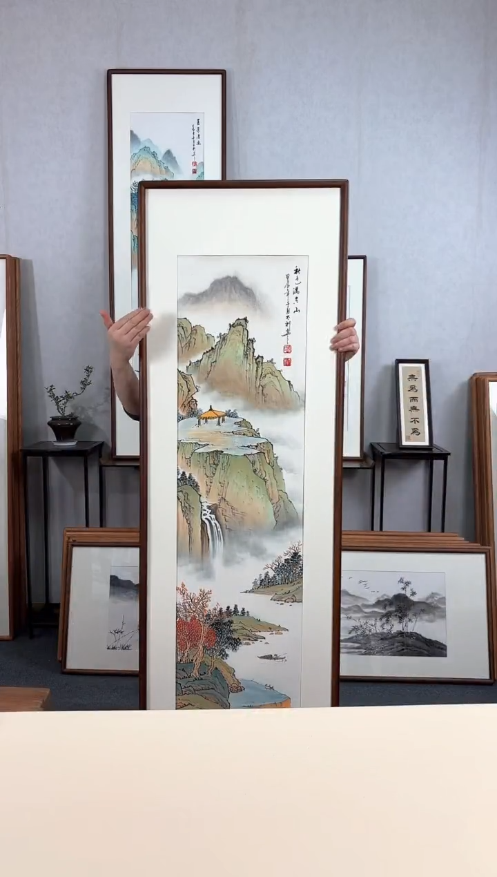 【闪购商品】国画手绘*山水*52*172cm实木框