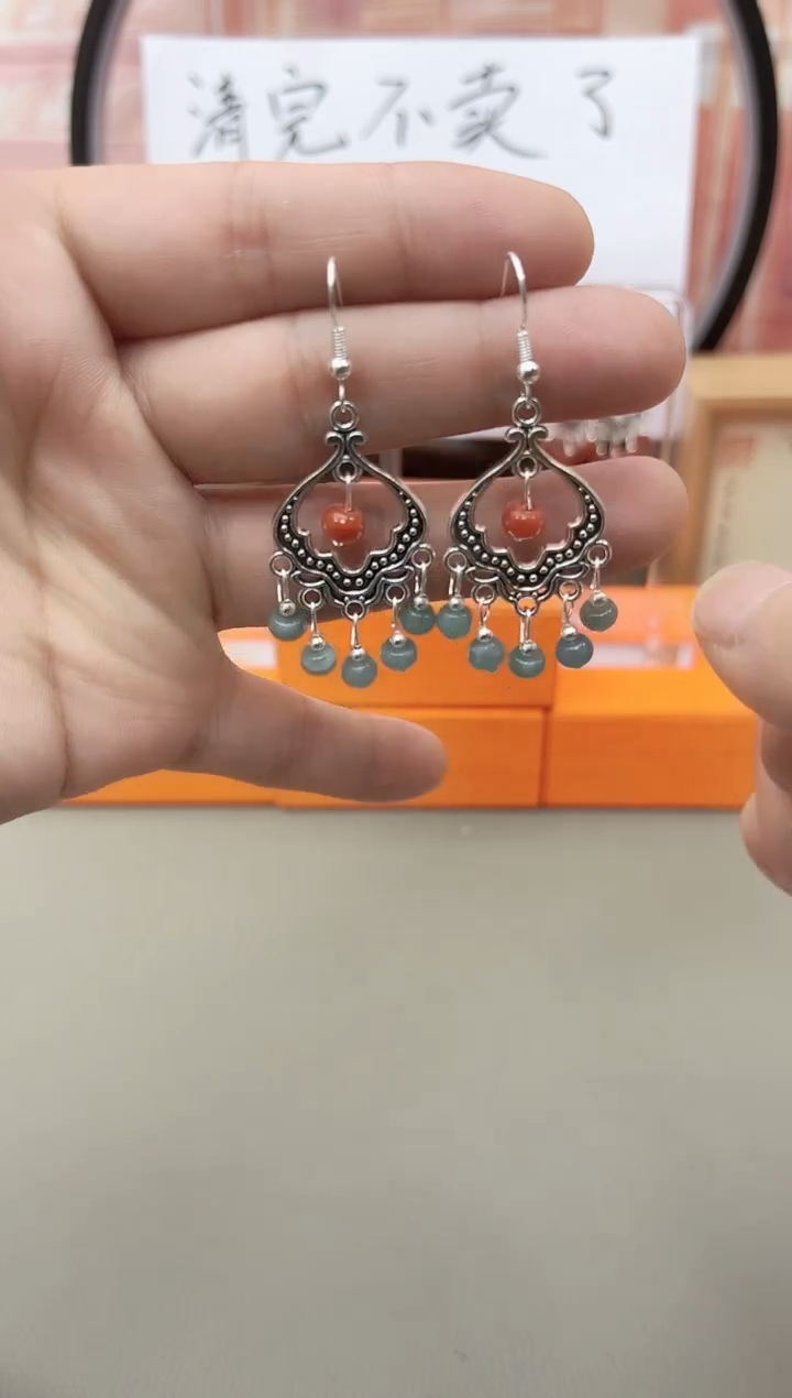 银S925镶嵌翡翠耳饰j6501