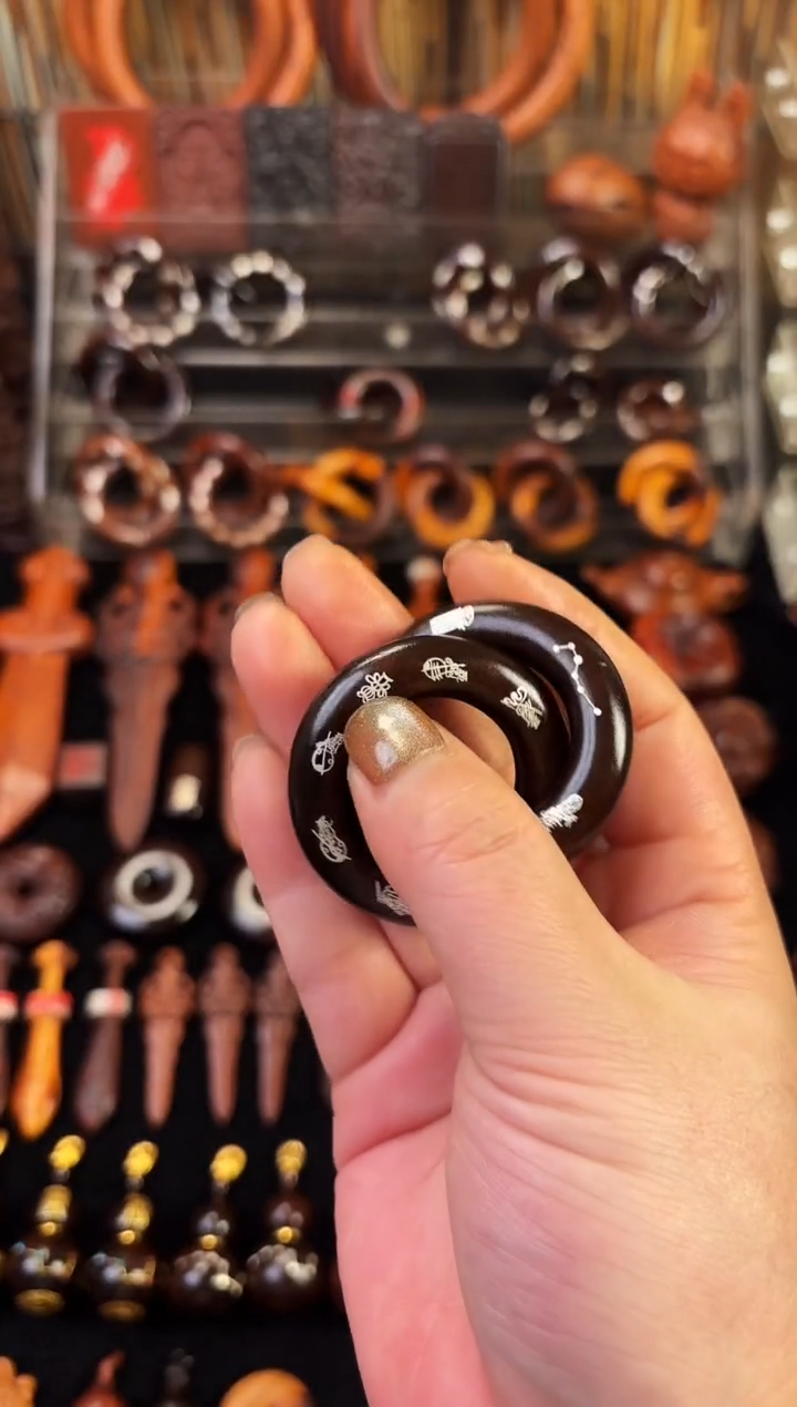 雷枣木玉化  单面镶银五雷五路乾坤圈 2.5