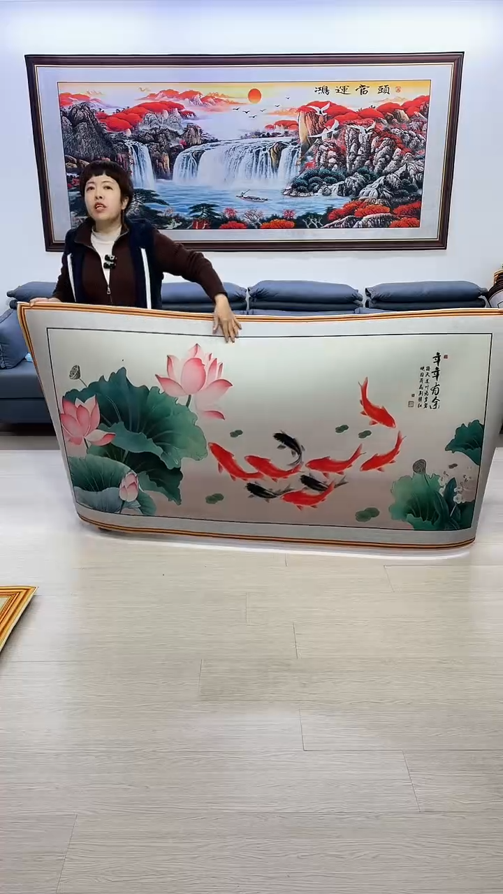 【闪购商品】横款378荷花九鱼图100*200