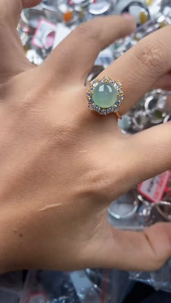 银S925镶嵌戒指翡翠7777----5