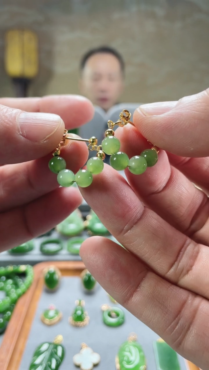 【闪购商品】和田玉耳饰银S925镀金镶嵌6mm