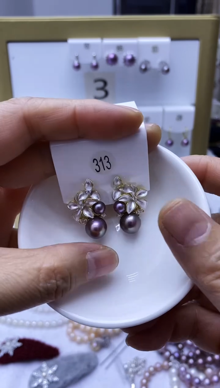 银S925镶嵌耳饰淡水珍珠313