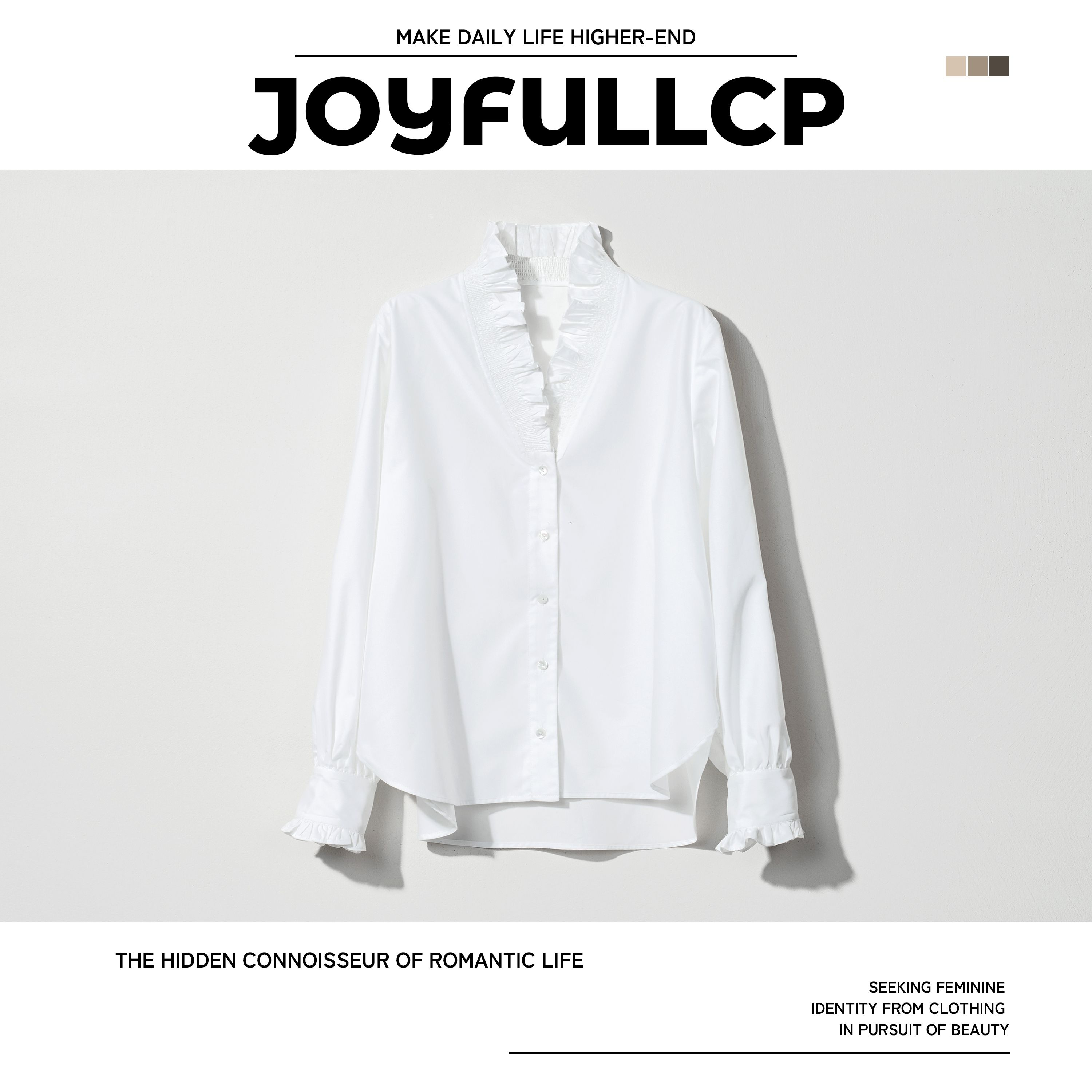 春季新款极简风气质通勤百搭荷叶边V领衬衫