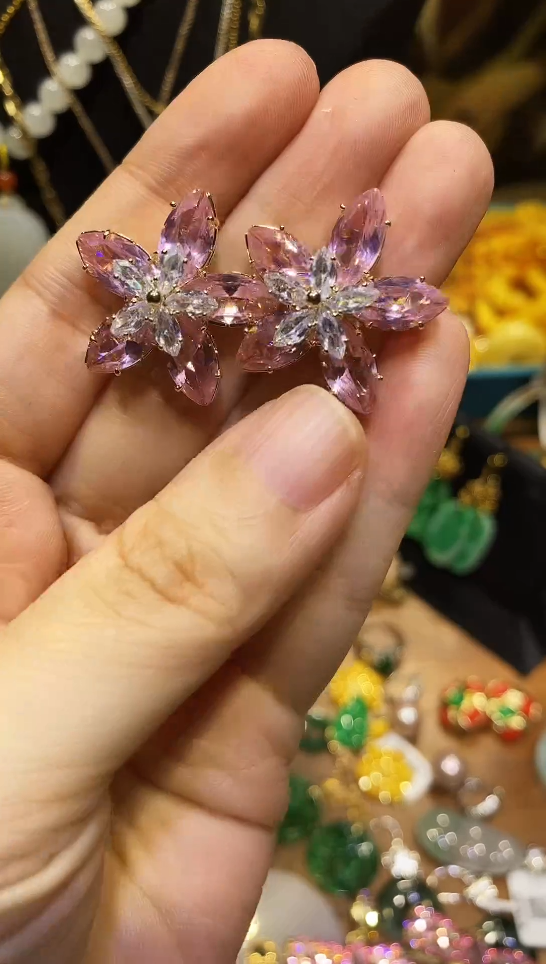 非金属其他（人造材质）琉璃粉色耳钉