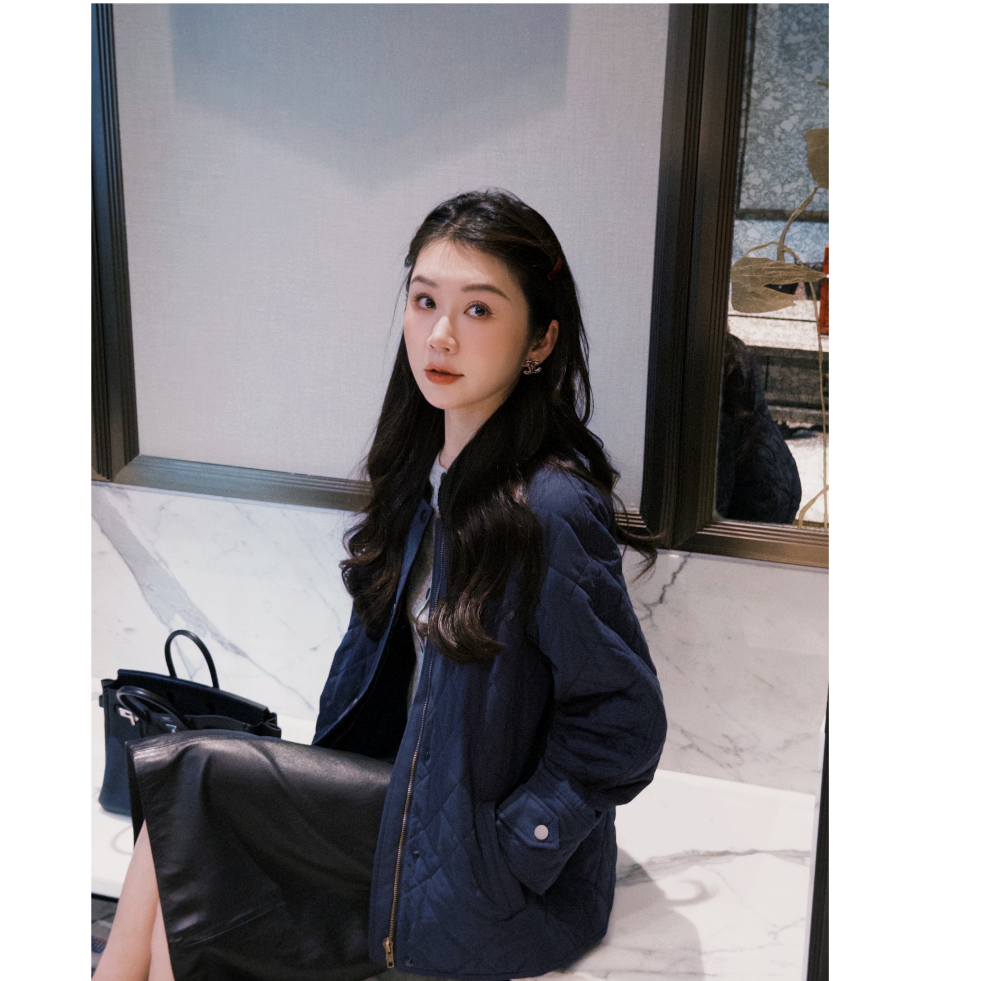 菱格绒领 100绵羊内里休闲简约翻领短款外套