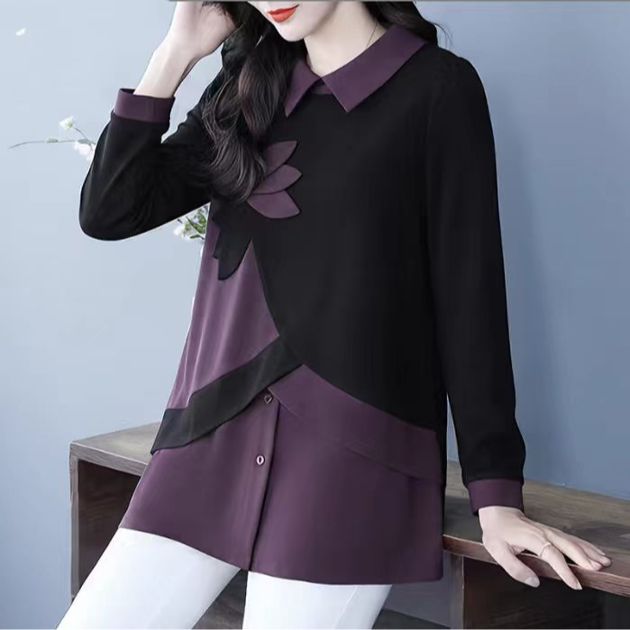 大码女装冬季新款时尚气质假两件减龄显瘦上衣ZSX25A0582