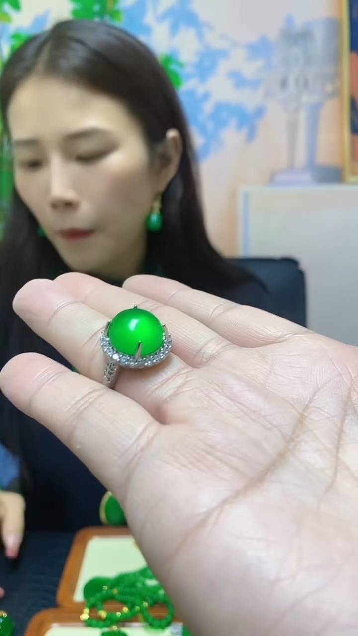 【闪购商品】翡翠戒指银S925镶嵌翡翠戒指