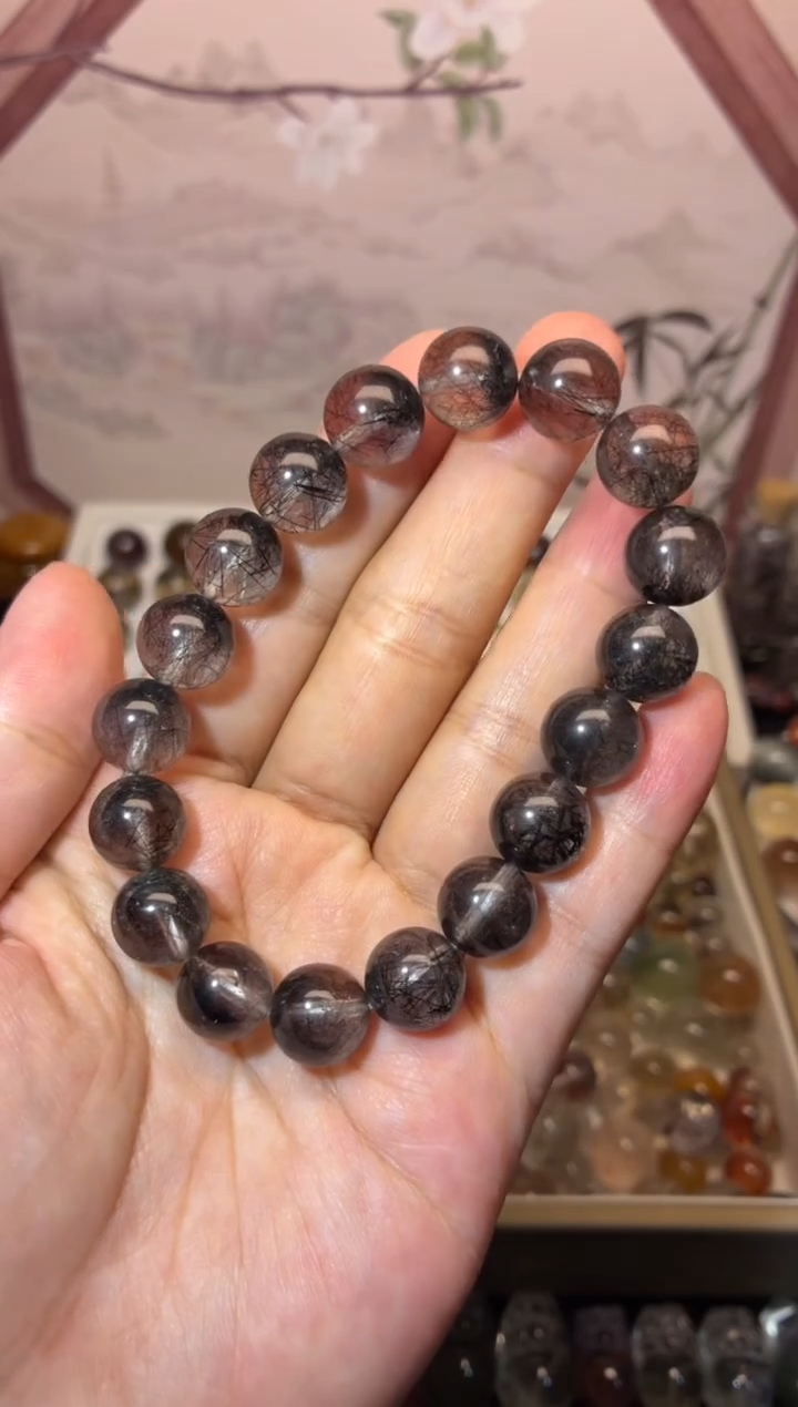 未镶嵌手串发晶11mm+黑发晶单圈手串多样性发货