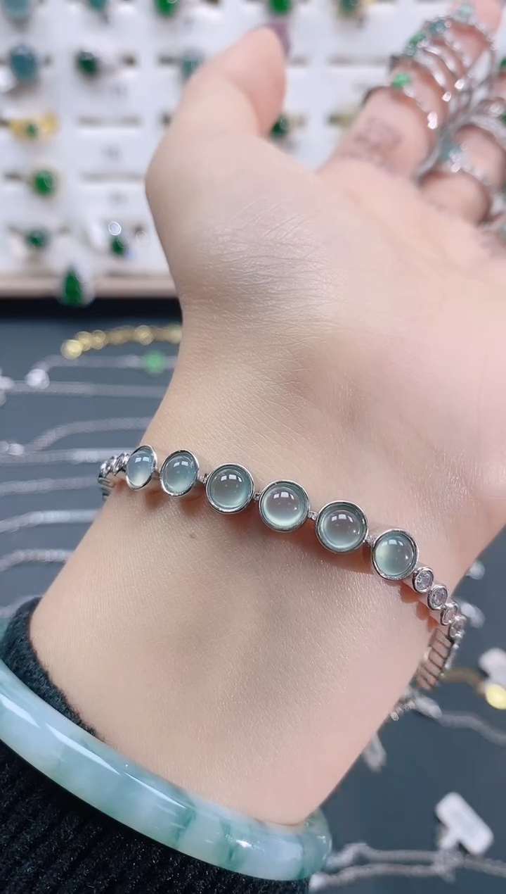 【闪购商品】翡翠手链银S925镶嵌天然翡翠