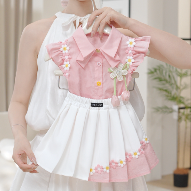 【现货】2025高级感洋气女童学院风渐变百褶裙套装两件套S17405