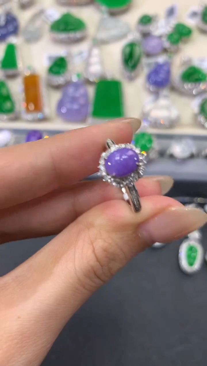 【闪购商品】翡翠戒指18K金镶嵌w254紫货有色差