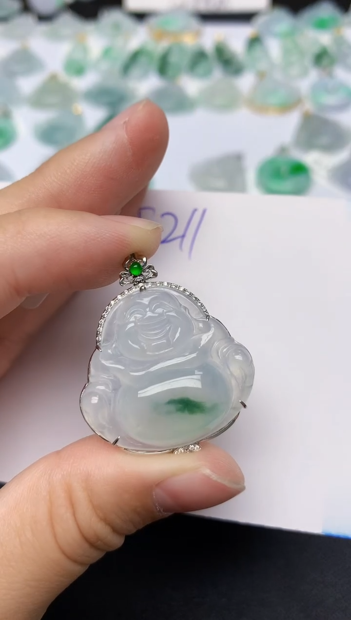 颈饰18K金镶嵌翡翠天然缅甸A货翡翠百元以上9元证书费自理