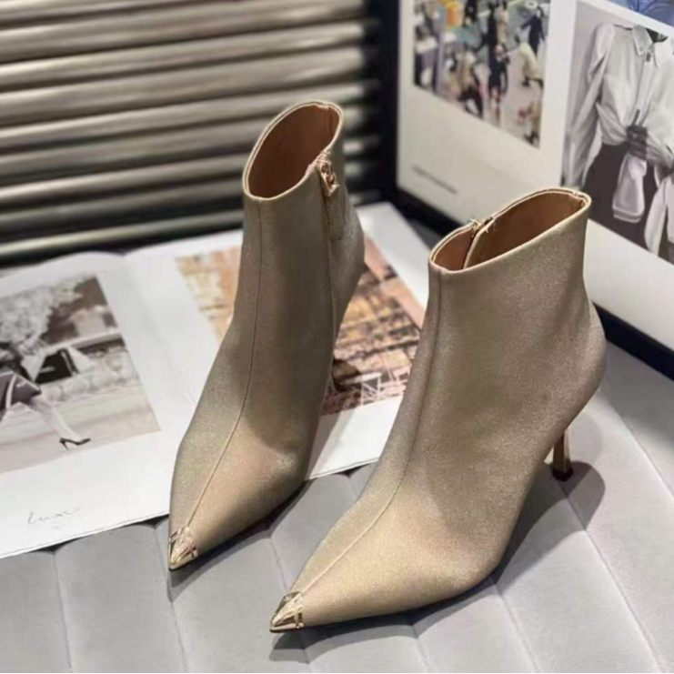 丝绸牛皮金属尖头细高跟气质女人味十足ZZ-2673