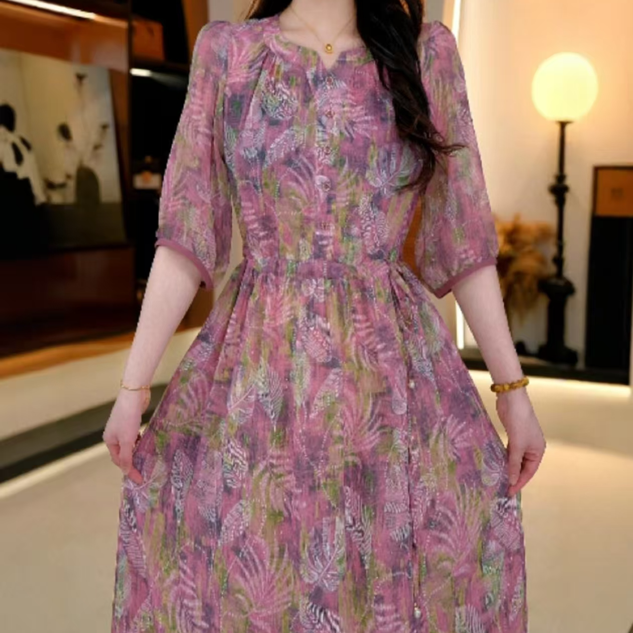 1209轻鸿裙高端领透气夏季妈妈装连衣裙