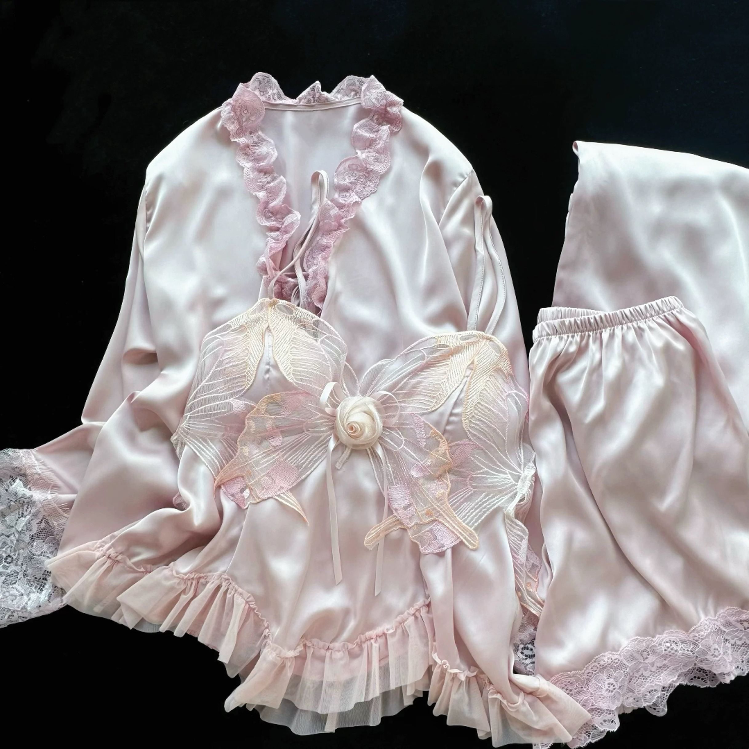 春夏新款睡衣甜美蕾丝套装简约公主风长袖家居服女纯欲