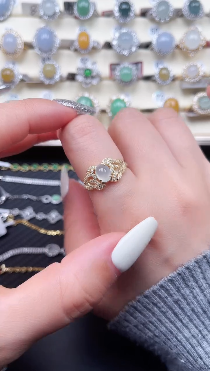 【闪购商品】翡翠戒指银S925镶嵌天然A货翡翠19