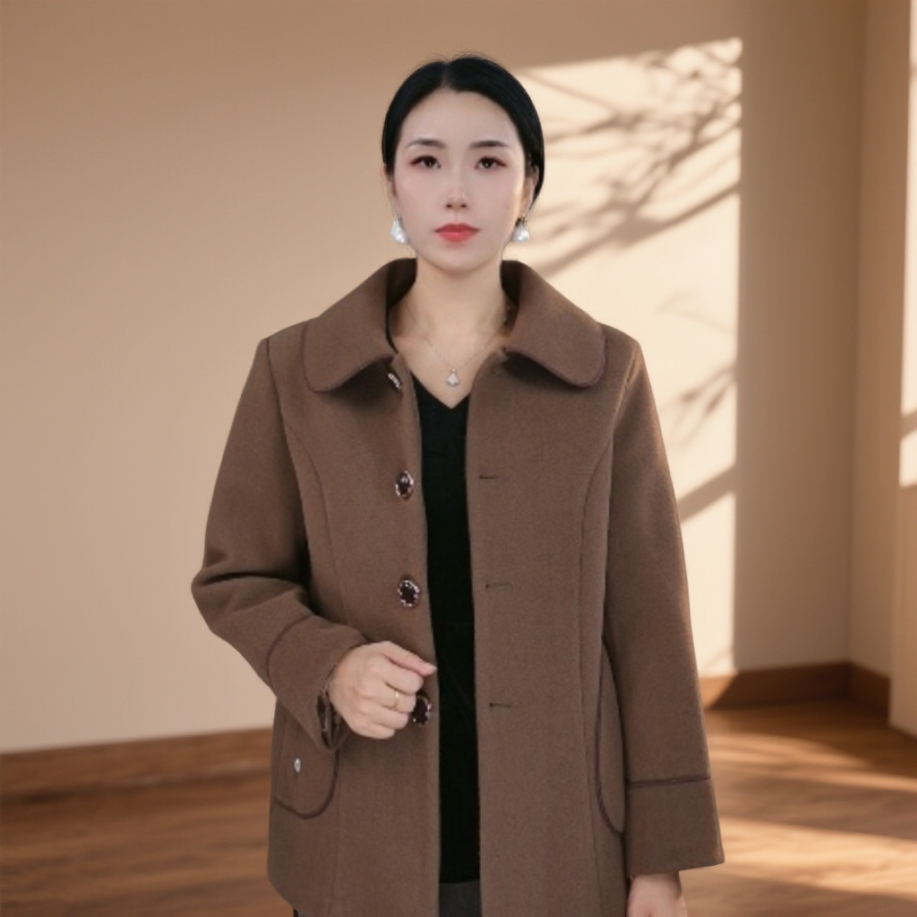 11371-秋冬加厚新款翻领单排扣气质中老年妈妈装开衫外套女（康燕）