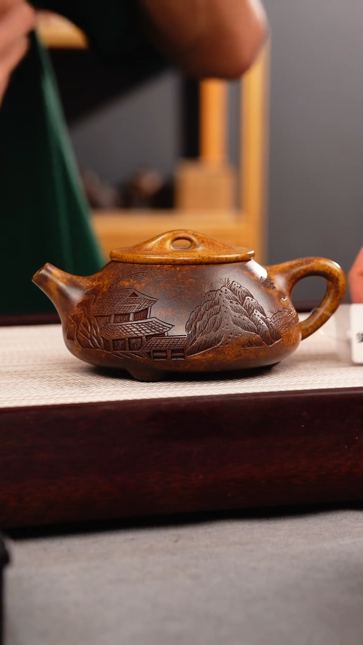 茶壶紫砂龙骨金砂 景舟石瓢 刻绘