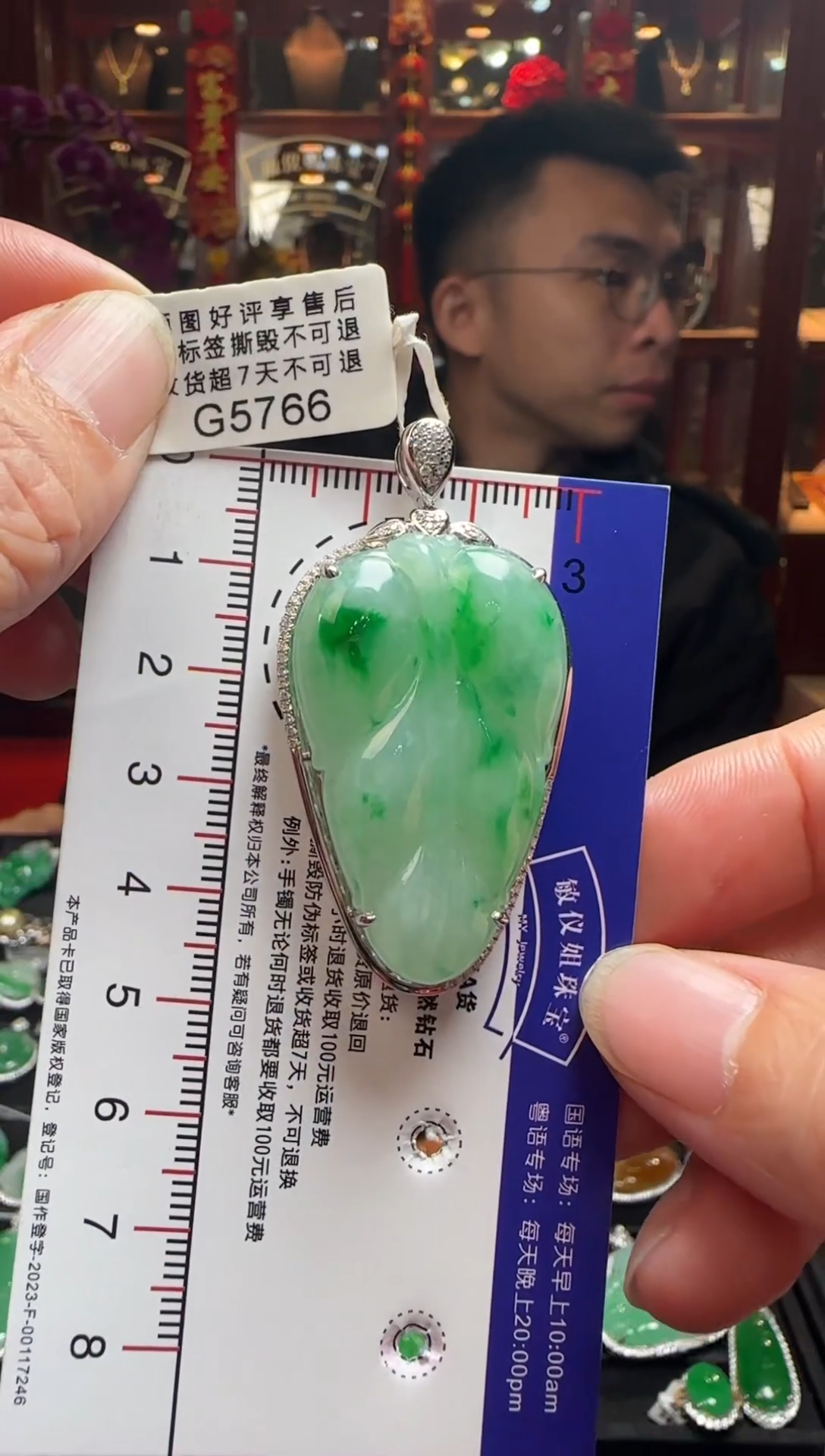 【闪购商品】翡翠颈饰18K金镶嵌G5766冰飘辣绿叶子