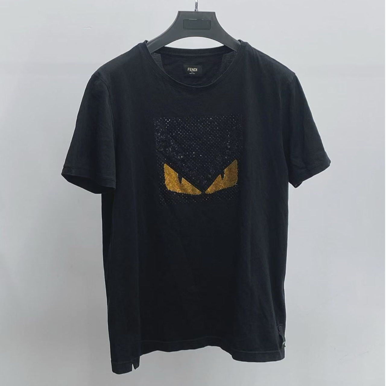 95新 FENDI/芬迪 捡漏qq11820983 黑色贴钻小怪兽短袖s码95新掉钻