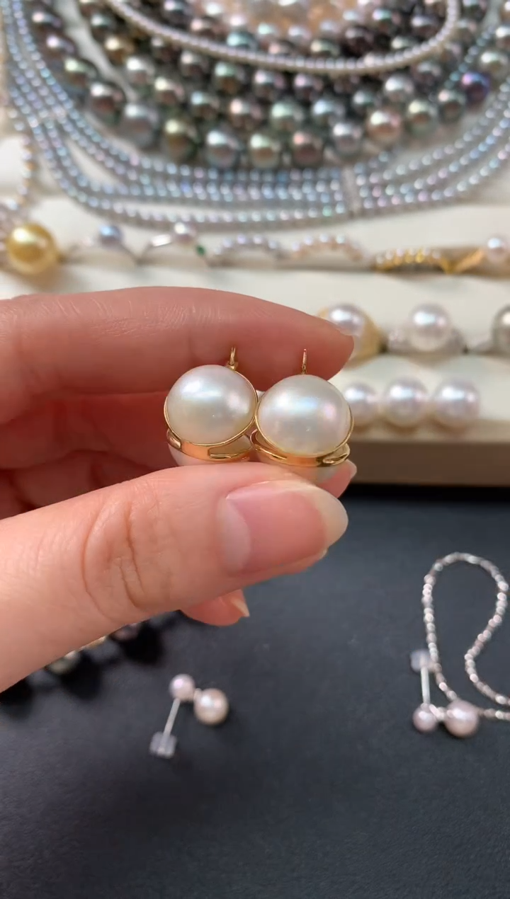 【闪购商品】拼合珍珠（马贝珠）耳饰18K金镶嵌Z175|2880