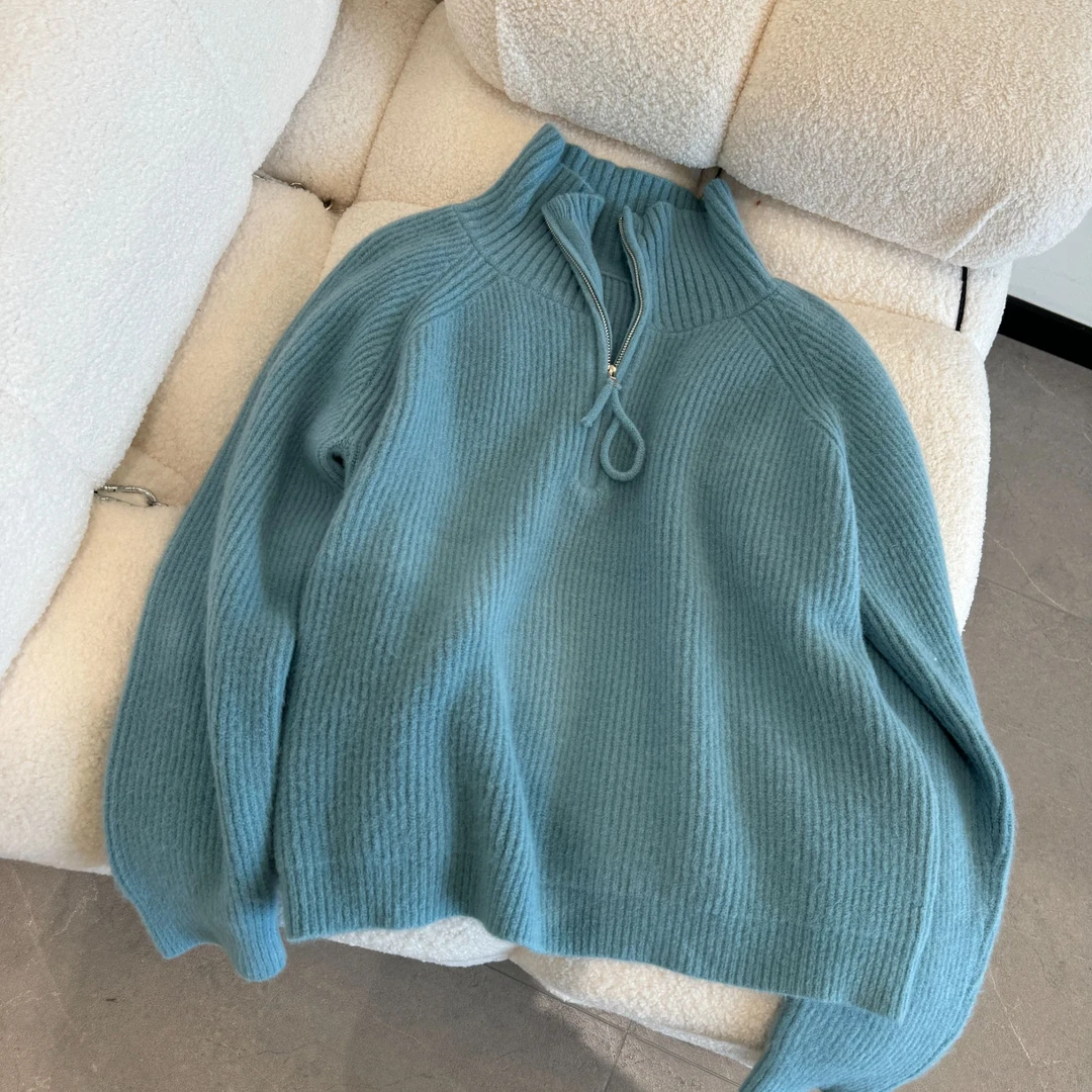 【桂影摇】波尔绒气质时尚百搭简约老钱风毛衣立领针织衫女