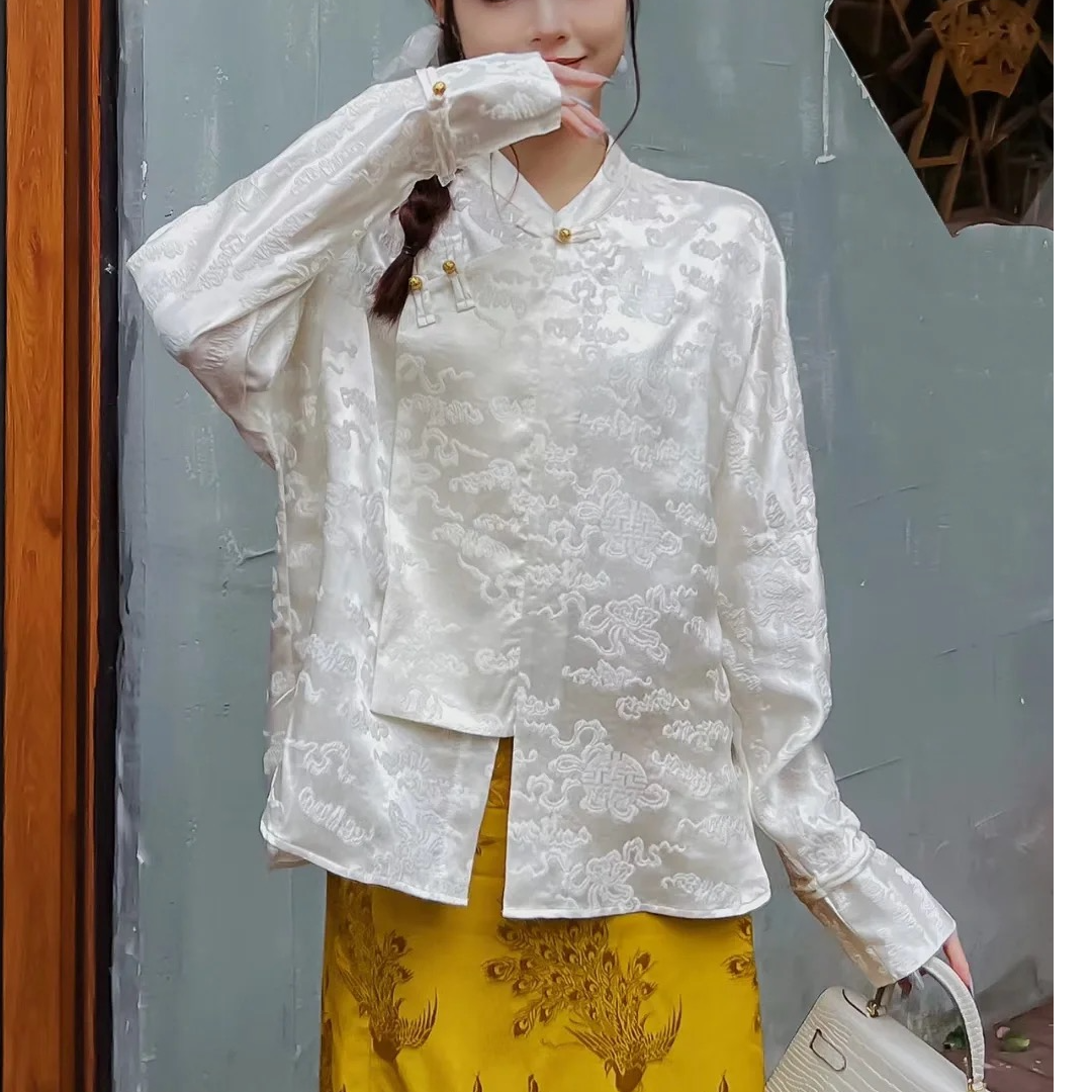 新中式提花复古小衫立领斜襟设计上衣-277