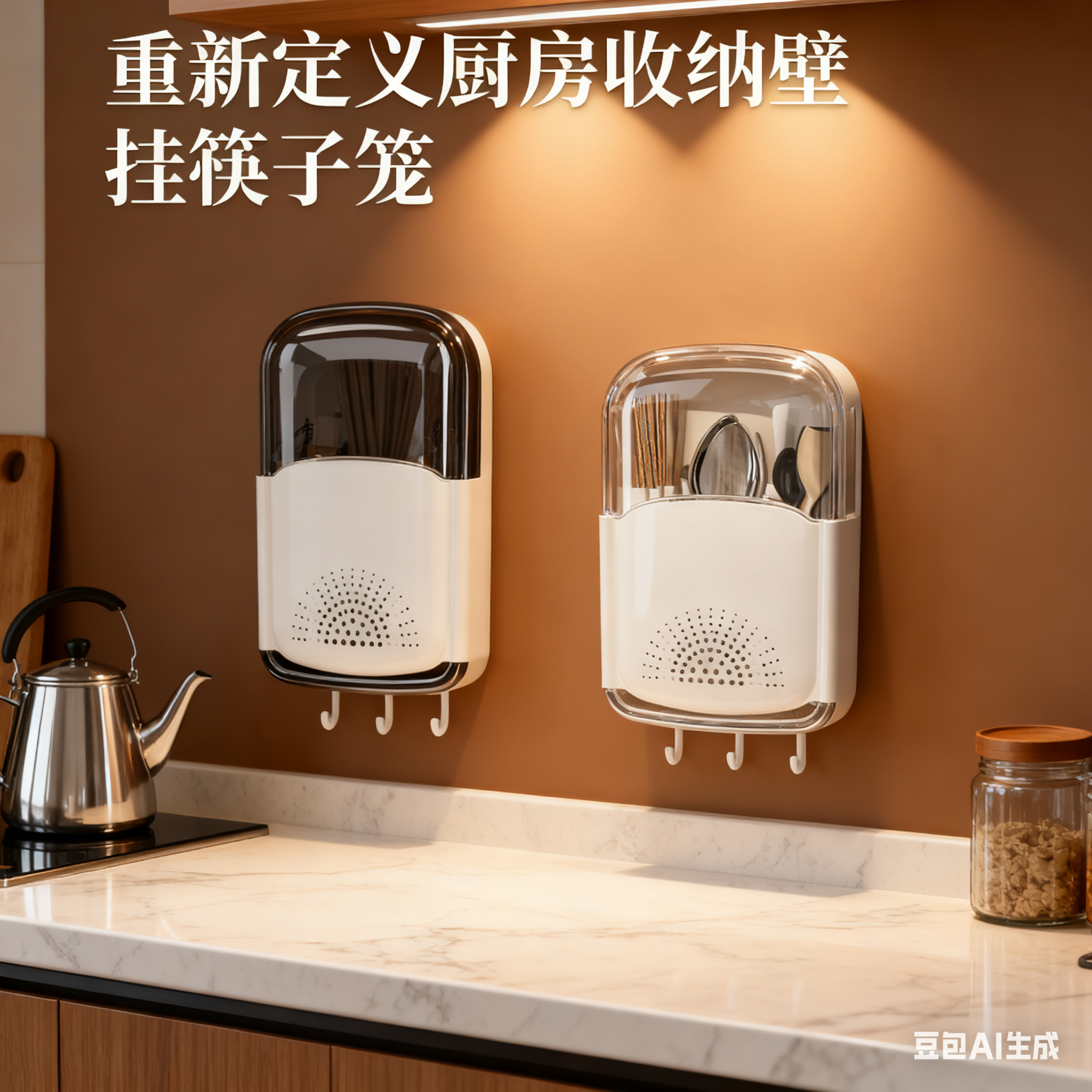 多功能收纳盒筷笼厨房用品壁挂式免打孔沥水可拆卸筷子筒置物架