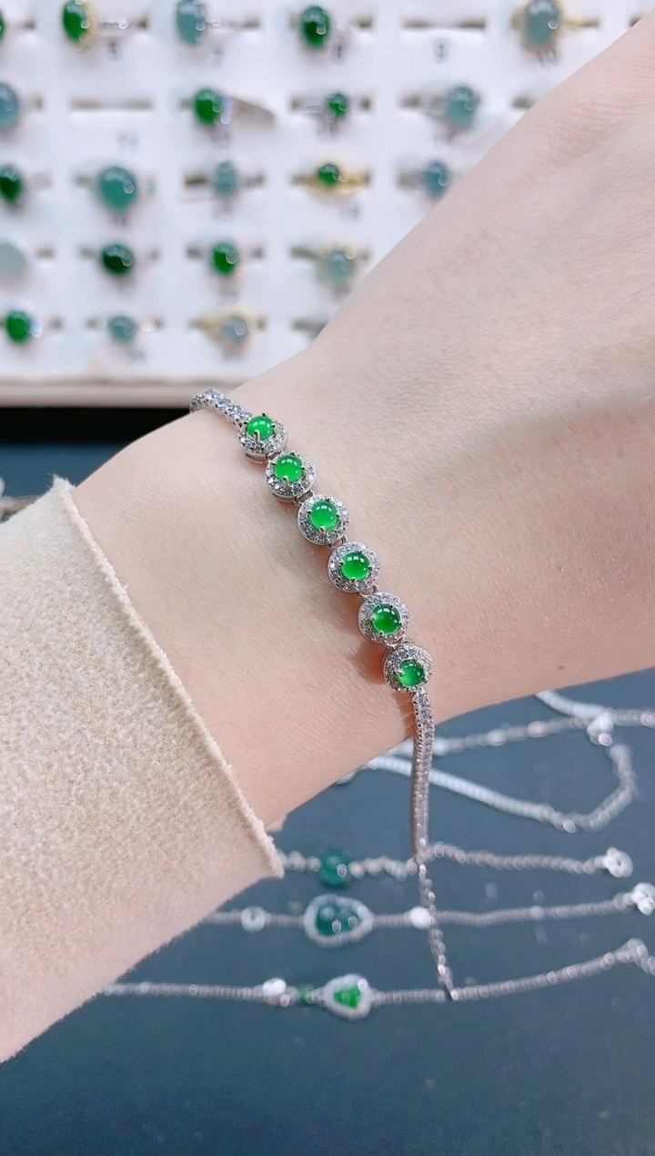 【闪购商品】翡翠手链银S925镶嵌天然翡翠