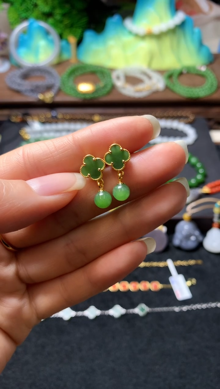 【闪购商品】和田玉耳饰银S925镶嵌耳钉