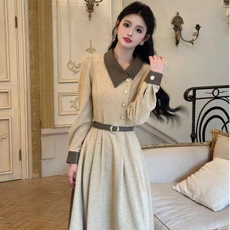 （80-200斤）2025秋新款穿搭女巨好看的掐腰法式气质长袖连衣裙1976