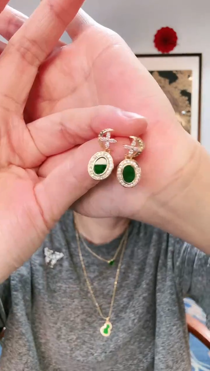 【闪购商品】翡翠耳饰银S925镶嵌耳饰