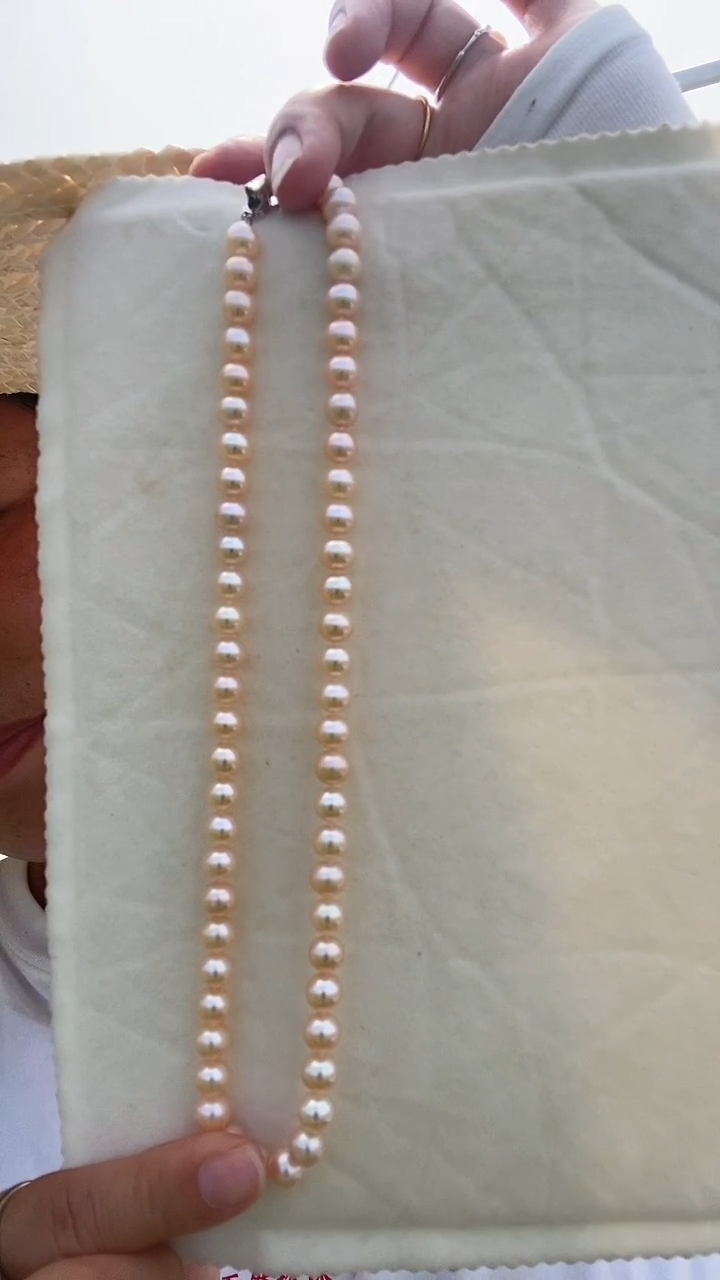 颈饰银S925镶嵌淡水珍珠7-8mm天然淡水珍珠项链