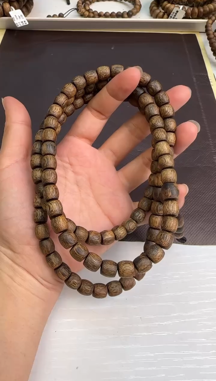 【闪购商品】沉香手串沉水浮绿棋西瓜叶直纹鼓珠35g多样性发1