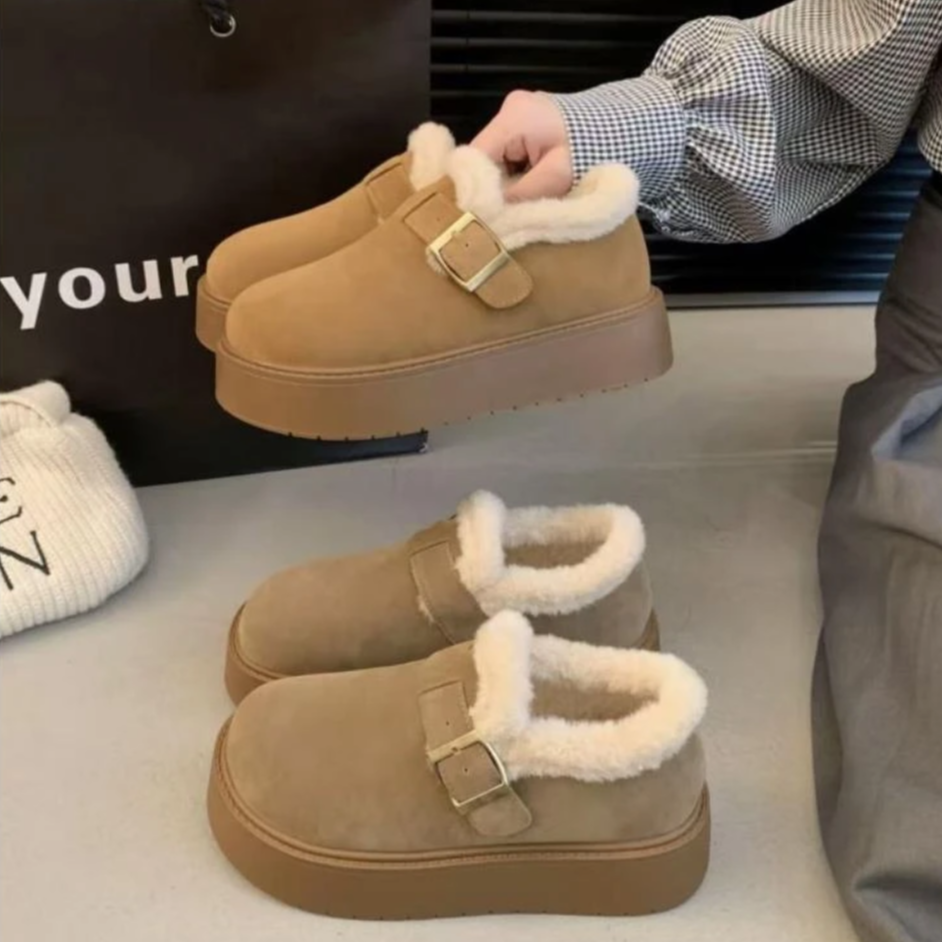 厚底加绒勃肯鞋女款保暖雪地靴女2025新款冬季一脚蹬乐福棉鞋