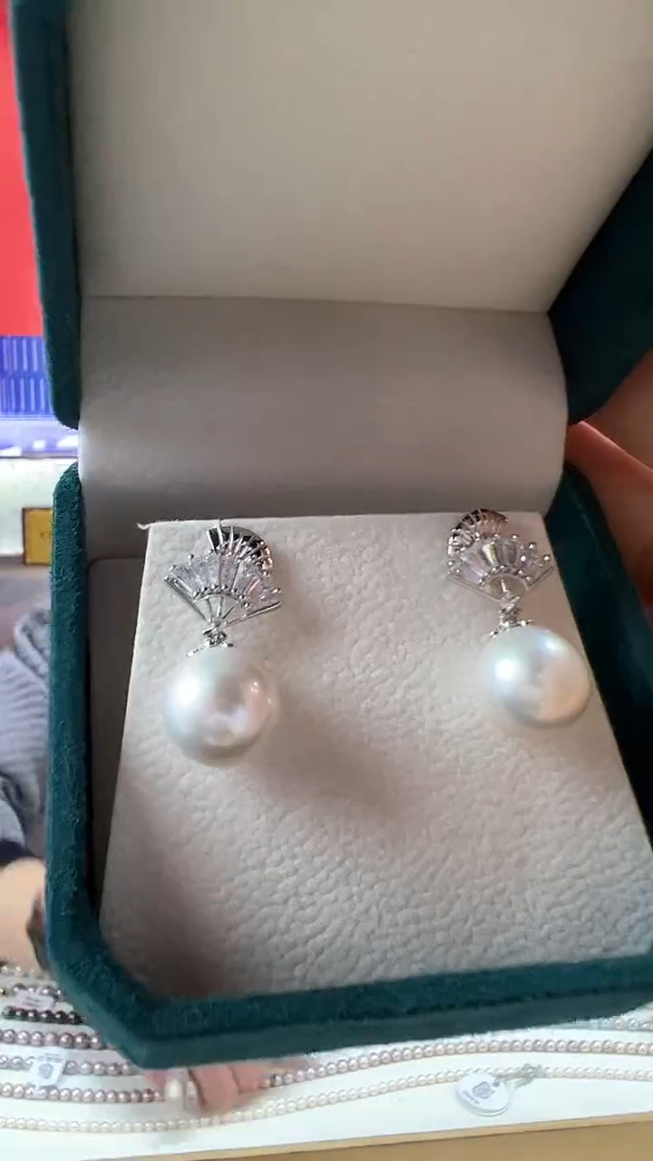 【闪购商品】淡水珍珠耳钉未镶嵌扇面款白雪耳钉