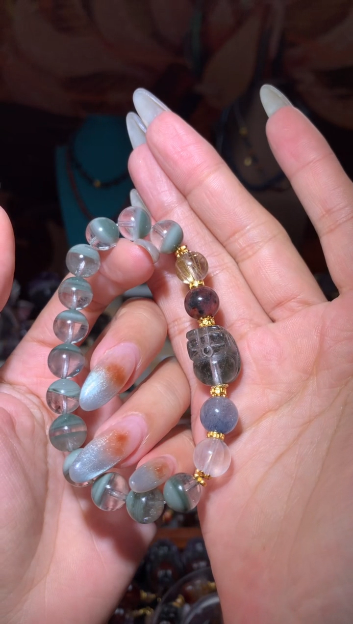 未镶嵌珠宝半成品水晶青幽灵DIY手串，多样性