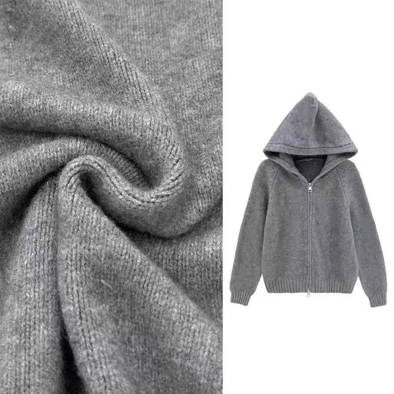 连帽拉链针织开衫女2025秋冬新款韩版宽松毛衣短款外套上衣百搭
