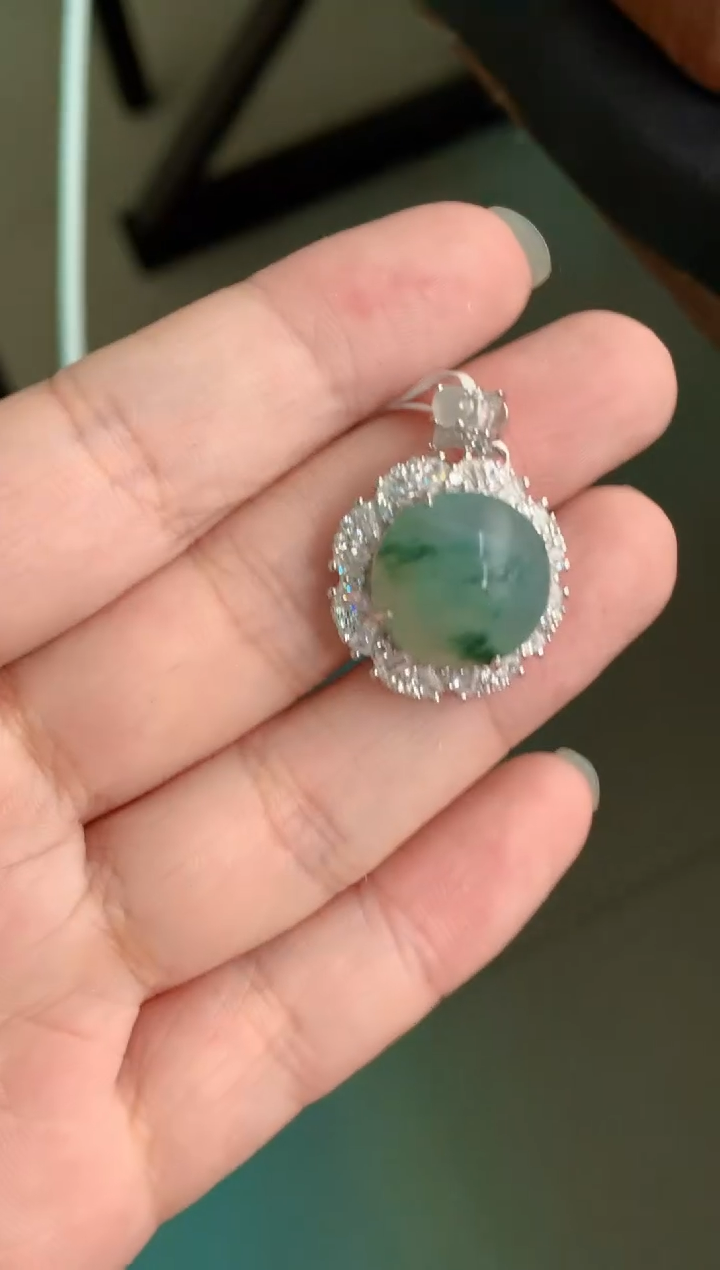 翡翠戒指银S925镶嵌天然A货缅甸翡翠