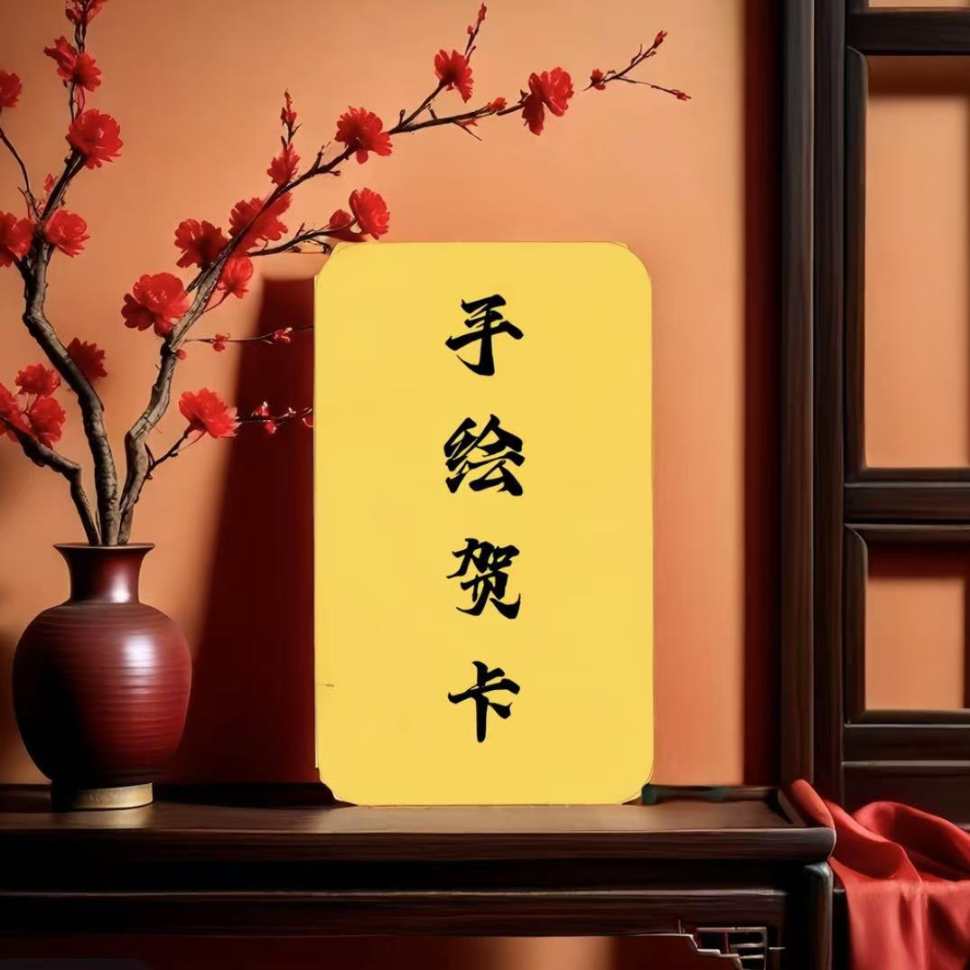 【国风手绘】2025新年道家国风手绘手机贴纸贺卡黄色卡片