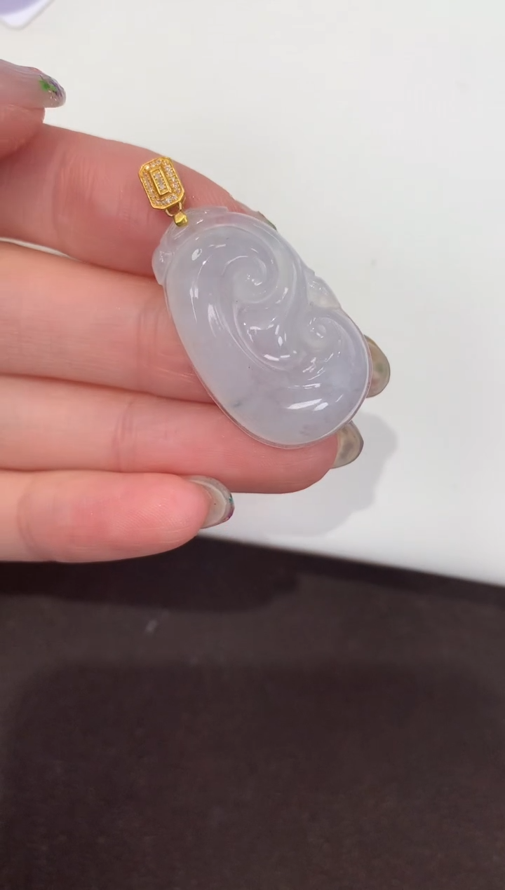 颈饰18K金镶嵌翡翠天然缅甸A货翡翠