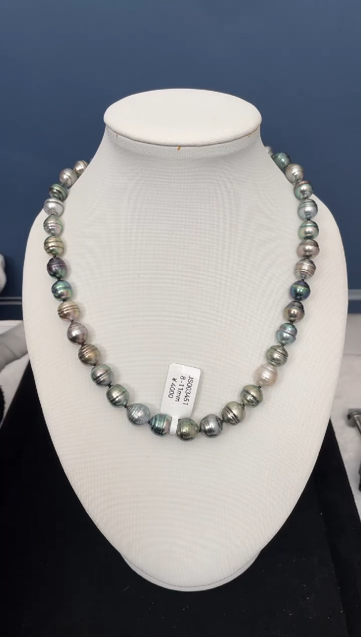 【闪购商品】海水珍珠项链银S925镶嵌大溪地8-11mm（多样性发一）
