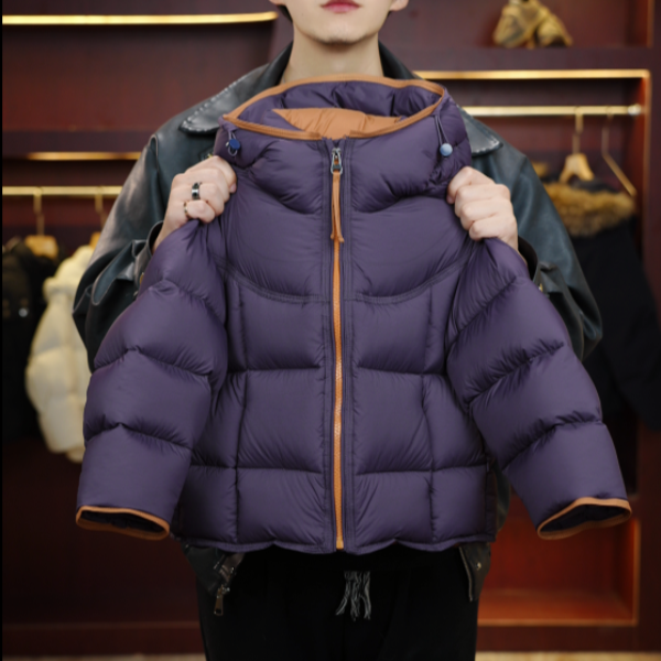 儿童白鸭绒羽绒服冬季新款中大童保暖紫色羽绒服外套连帽加厚