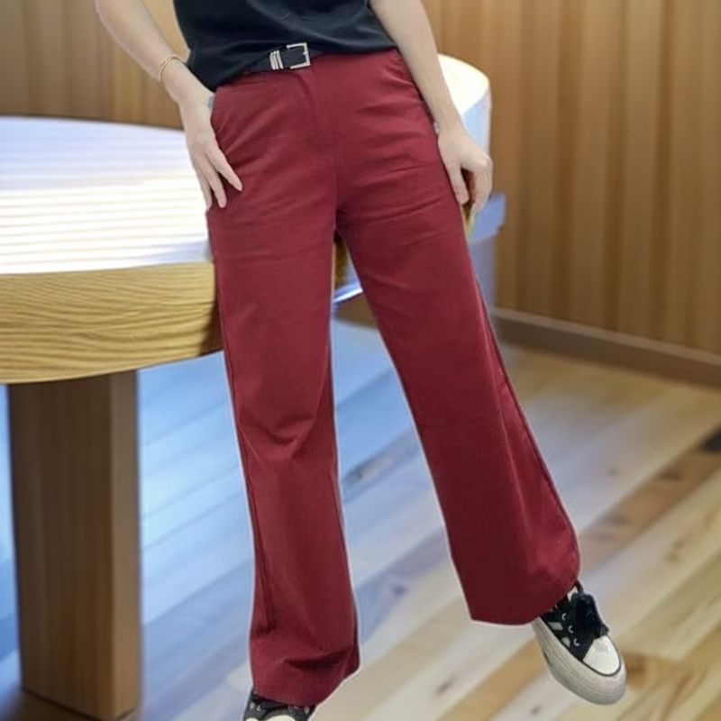 《丽丽家》洗水棉2025春秋季新款女中腰显瘦气质百搭窄版直筒裤阔腿