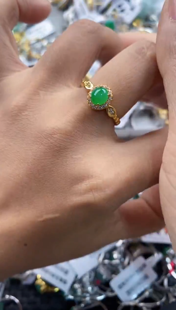 银S925镶嵌戒指翡翠777      9