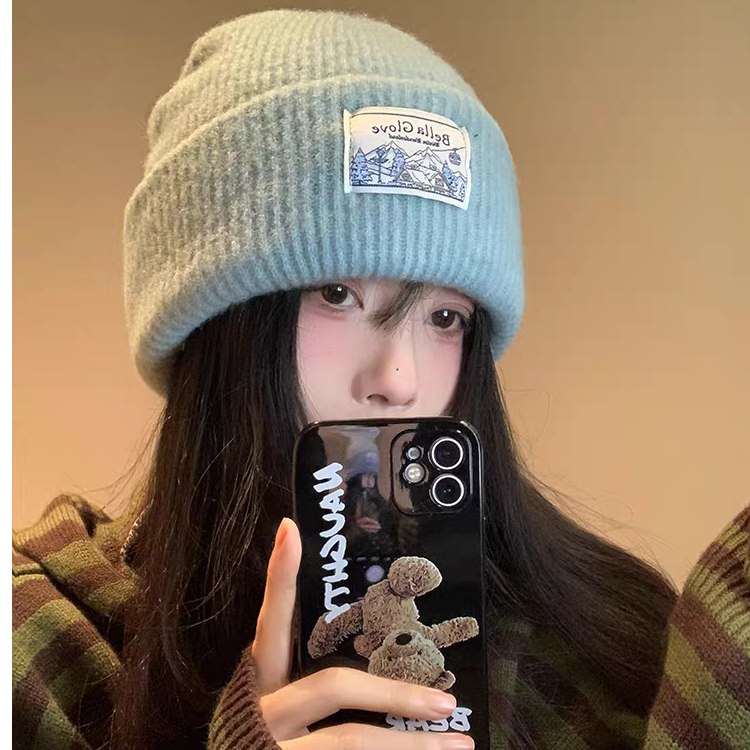 冬季针织帽女韩版百搭保暖显脸小毛线帽潮ins风学生护耳堆堆帽