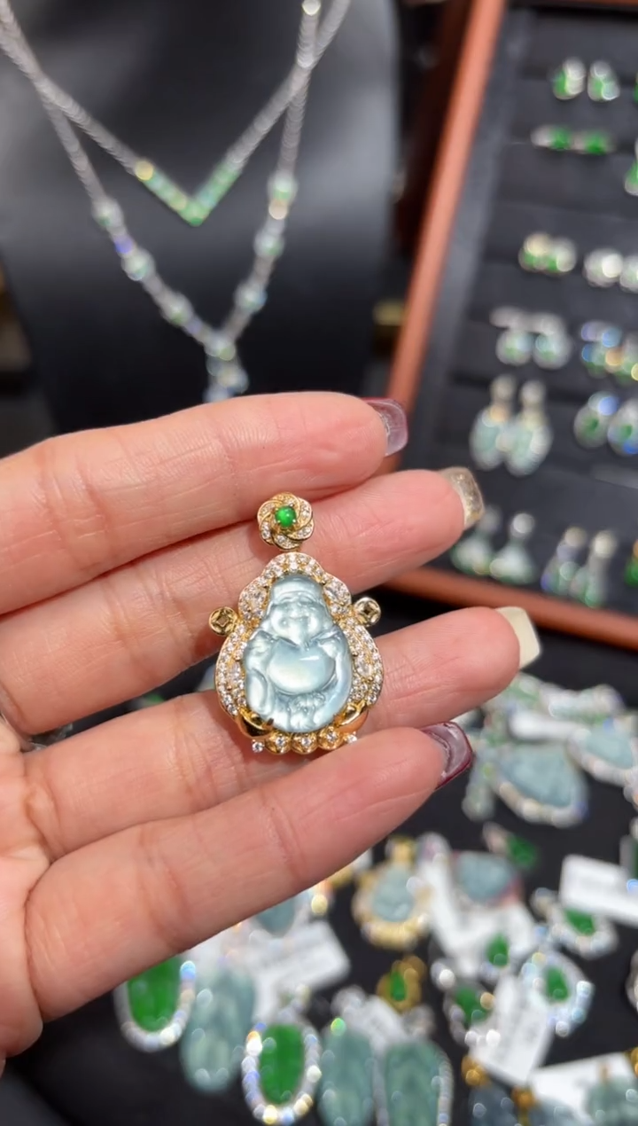 【闪购商品】翡翠颈饰银S925镶嵌财神/支持复检/一件