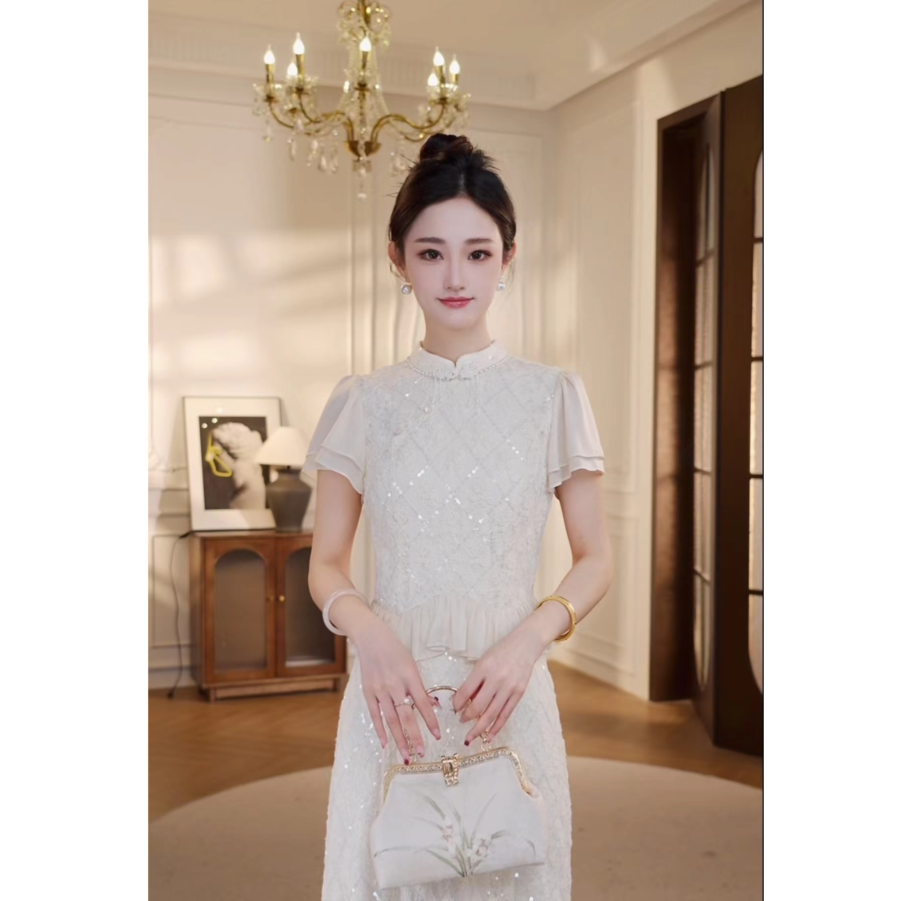 【双双&GERTCOREL】玛格丽娜 新中式小立领花边连衣裙 XJ252L1136