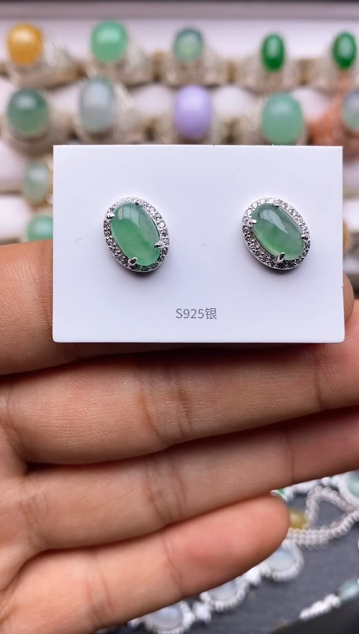 【闪购商品】翡翠耳饰银S925镶嵌/0010